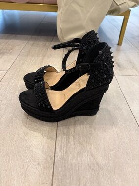 Christian Louboutin Black Studded Wedge Sandals